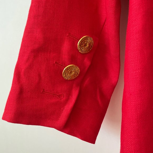 Vintage Yves Saint Laurent Skirt Suit 10 Red Double Breasted Blazer Gold Buttons - Picture 4 of 14